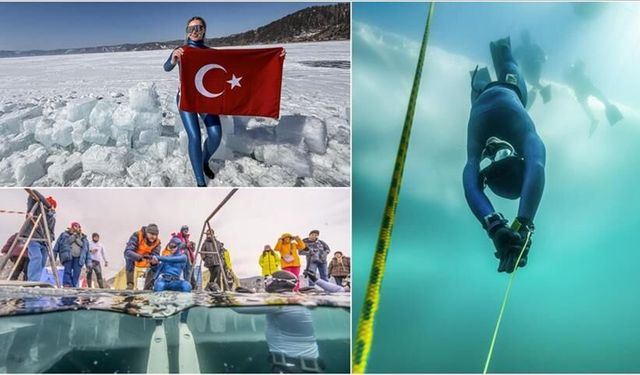 Şahika Ercümen, Baykal Gölü'ne buz altı dalış yaptı