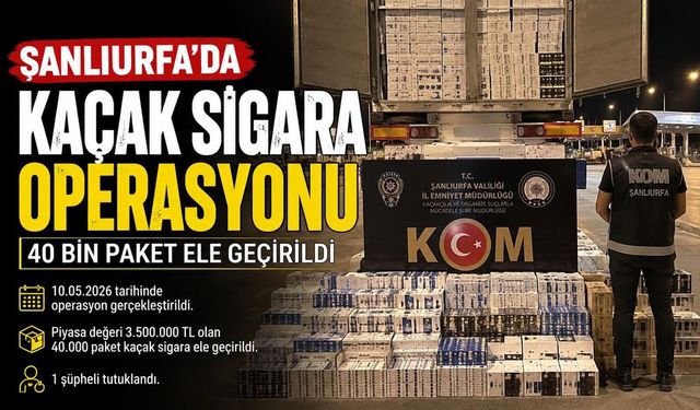 Şanlıurfa’da Kaçak Sigara Operasyonu: 40 Bin Paket Ele Geçirildi
