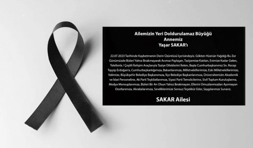 Doç. Dr. Zeynep Müjde Sakar'dan taziye ve teşekkür mesajı