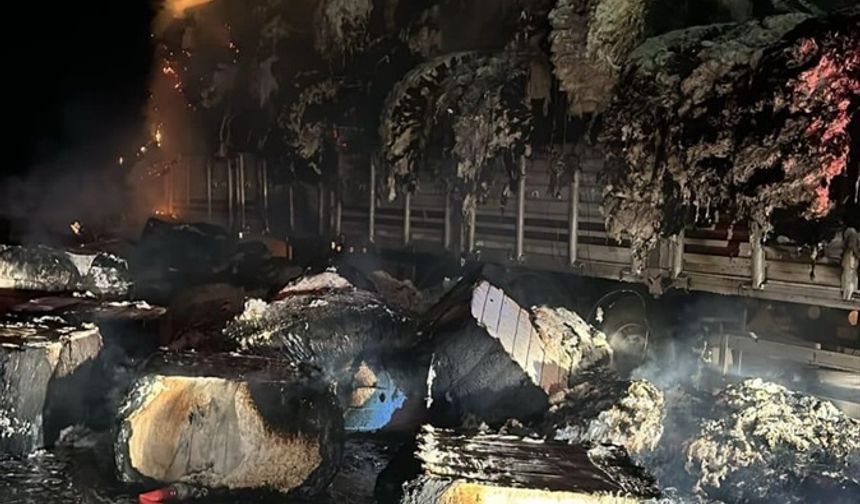 Şanlıurfa'da pamuk yüklü tırda çıkan yangın söndürüldü